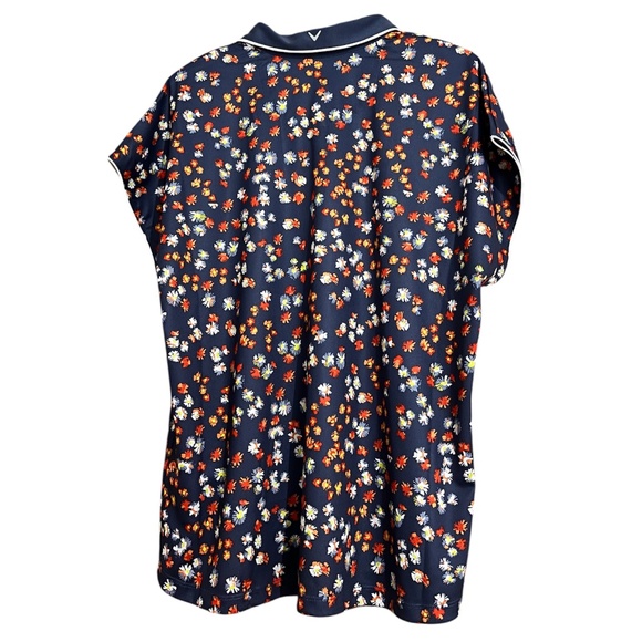 Callaway Blue Indigo Multi Floral Print Golf Shirt Sun Protection Fabric Sz- XL - Picture 9 of 9